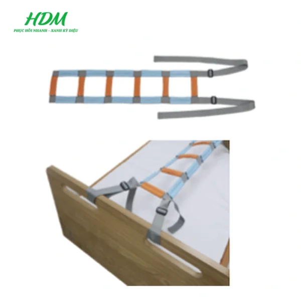 Dây bậc thang hỗ trợ ngồi dậy trên giường AYK-A139 với 6 tay cầm và cách bố trí trên giường
